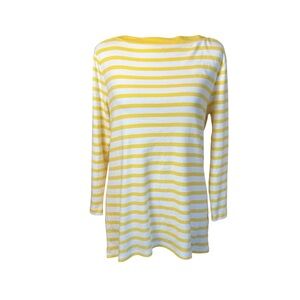 Pendleton Womens Cotton Top Medium 3/4 Sleeve Boat Neck Yellow‎ Stripe Casual